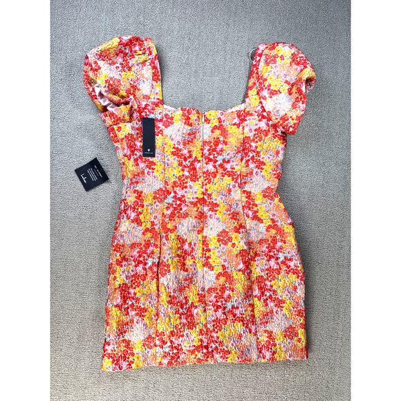 NWT Lulus Sweetest Essence Blush Floral Jacquard Pull Sleeve Mini Dress Size XL - Picture 4 of 12